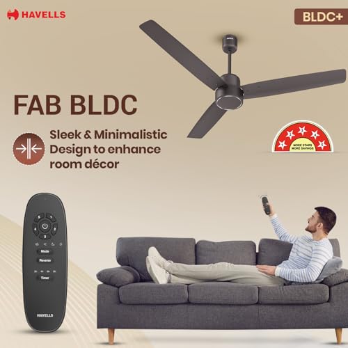Havells FAB BLDC Ceiling Fan 1200mm, 380 RPM, Savings upto 65%, Reverse Rotation, 4 Modes (Boost, Sleep, Breeze, Mop), Low Wattage 30W, Low Noise, Air Flow:225 CMM, 3 Year Warranty, Cocoa Brown - Image 5