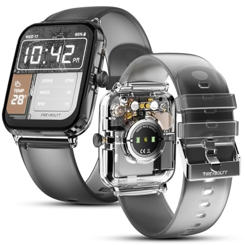 Fire-Boltt Ninja Phantom Smart Watch 1.83” Display, Transparent Clear Body Design, Bluetooth Calling, 120+ Sports Modes, Voice Assistant, AI Outfit Watch Face Smartwatch for Men & Women Black Smoke