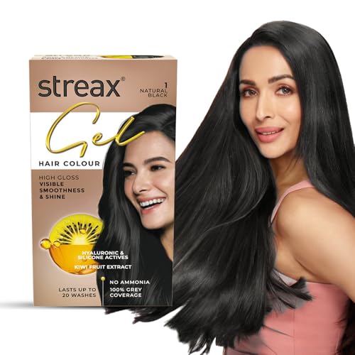 Streax Gel Hair Colour for Women & Men, Natural Black 1, 150 ml | Hair Colour Black| 100% Grey Coverage | Long Lasting Hair Color, Easy to Use | Ammonia-Free Hair Color, Lasts Up to 20 Washes