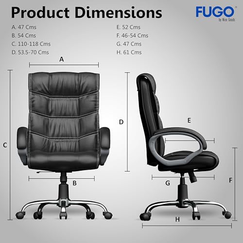 FUGO FG10 Orthopedic Boss Chair with 3 Year Warranty | Leatherette Office Chair | Ergonomic Executive Chair with Spacious Cushioned Seat | Heavy Duty Metal Base | Rocking Function (Black) - Image 3