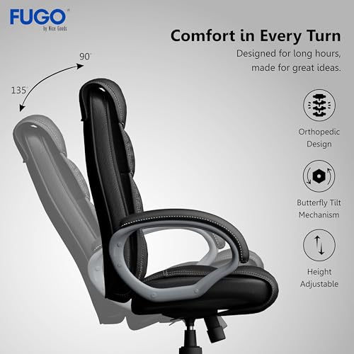 FUGO FG10 Orthopedic Boss Chair with 3 Year Warranty | Leatherette Office Chair | Ergonomic Executive Chair with Spacious Cushioned Seat | Heavy Duty Metal Base | Rocking Function (Black) - Image 5