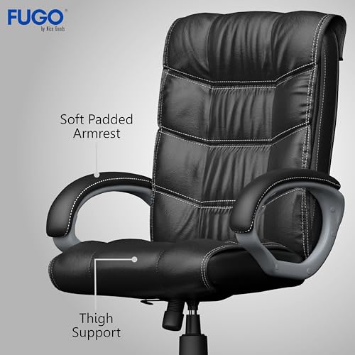 FUGO FG10 Orthopedic Boss Chair with 3 Year Warranty | Leatherette Office Chair | Ergonomic Executive Chair with Spacious Cushioned Seat | Heavy Duty Metal Base | Rocking Function (Black) - Image 6
