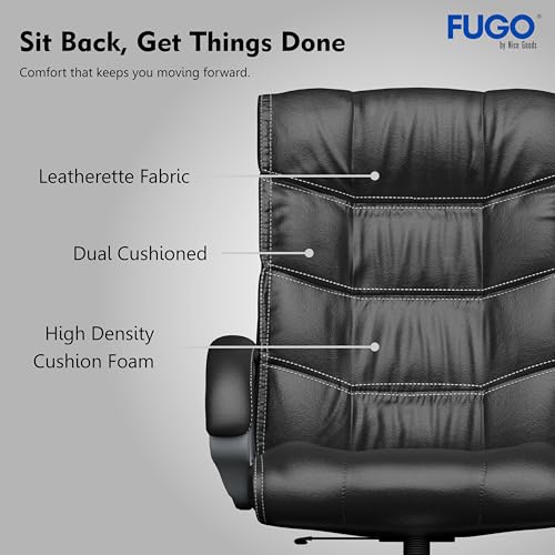 FUGO FG10 Orthopedic Boss Chair with 3 Year Warranty | Leatherette Office Chair | Ergonomic Executive Chair with Spacious Cushioned Seat | Heavy Duty Metal Base | Rocking Function (Black) - Image 7