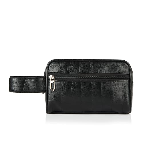 Lifelong Toiletry Bag for Men & Women | Vegan Leather Travel Pouch | Shaving Kit, Grooming & Makeup Organizer | Toiletry Bag for Travel, Gym, Daily Use, Cosmetics, Toiletries & Essentials (Black)
