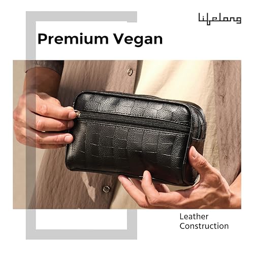 Lifelong Toiletry Bag for Men & Women | Vegan Leather Travel Pouch | Shaving Kit, Grooming & Makeup Organizer | Toiletry Bag for Travel, Gym, Daily Use, Cosmetics, Toiletries & Essentials (Black) - Image 2