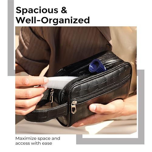 Lifelong Toiletry Bag for Men & Women | Vegan Leather Travel Pouch | Shaving Kit, Grooming & Makeup Organizer | Toiletry Bag for Travel, Gym, Daily Use, Cosmetics, Toiletries & Essentials (Black) - Image 3