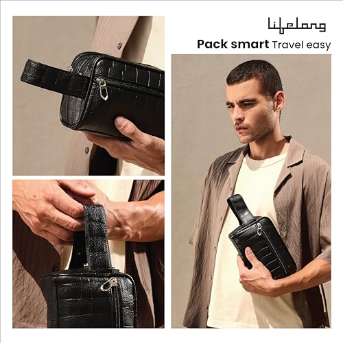 Lifelong Toiletry Bag for Men & Women | Vegan Leather Travel Pouch | Shaving Kit, Grooming & Makeup Organizer | Toiletry Bag for Travel, Gym, Daily Use, Cosmetics, Toiletries & Essentials (Black) - Image 5
