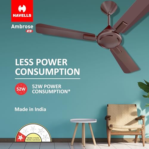 Havells 1200mm Ambrose Energy Saving High Speed Ceiling Fan|Premium Finish, Deco.Fan, Elegant Looks, High Air Delivery, 100% Pure Copper Motor|2 Yr Warranty by Brand | (Pack of 1, Cola Espresso Brown) - Image 3