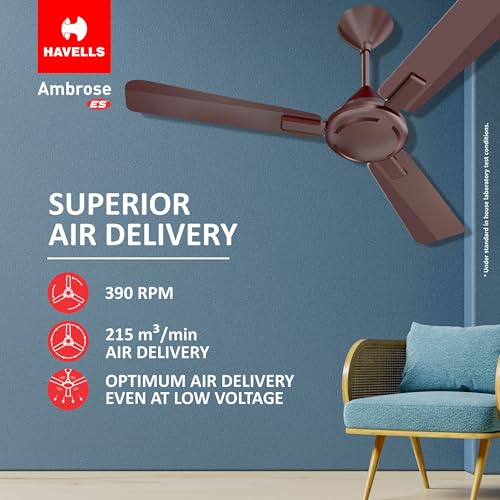 Havells 1200mm Ambrose Energy Saving High Speed Ceiling Fan|Premium Finish, Deco.Fan, Elegant Looks, High Air Delivery, 100% Pure Copper Motor|2 Yr Warranty by Brand | (Pack of 1, Cola Espresso Brown) - Image 4