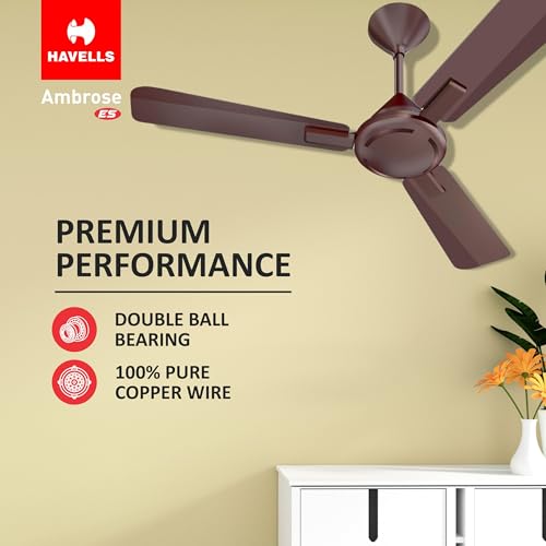 Havells 1200mm Ambrose Energy Saving High Speed Ceiling Fan|Premium Finish, Deco.Fan, Elegant Looks, High Air Delivery, 100% Pure Copper Motor|2 Yr Warranty by Brand | (Pack of 1, Cola Espresso Brown) - Image 6