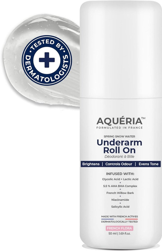 aqueria Multi Active Underarm Roll On | 5.5% AHA BHA, Niacinamide, Salicylic Acid- Flora Deodorant Roll-on - For Men & Women(50 ml)