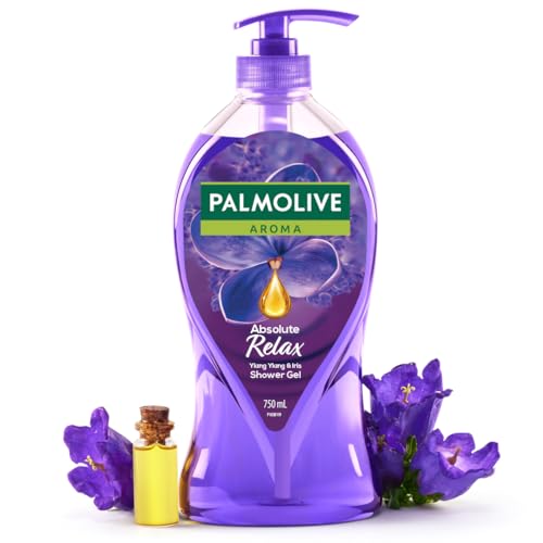 Palmolive Aroma Absolute Relax Body Wash, Gel Based Shower Gel with 100% Natural Ylang Ylang Essential Oil & Iris Extracts - pH Balanced, No Parabens, No Silicones, 750ml Pump