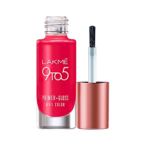 LAKMÉ 9 To 5 Primer + Glossy Finish Nail Colour|| Redcarnival|| 6Ml