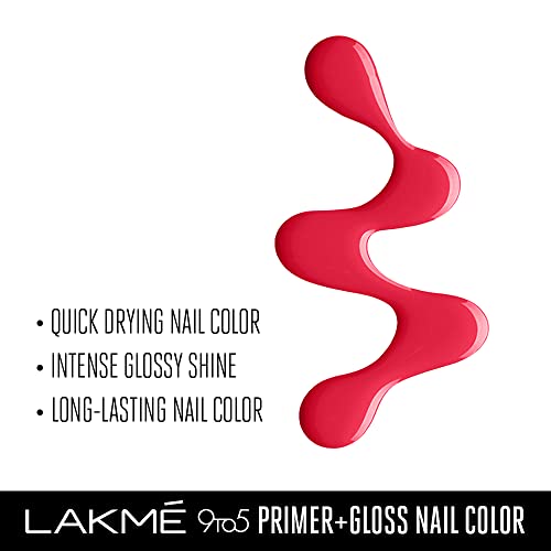 LAKMÉ 9 To 5 Primer + Glossy Finish Nail Colour|| Redcarnival|| 6Ml - Image 3