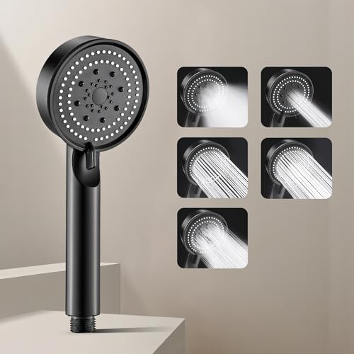 5-Function Hand Shower for Bath | Anti-Clog Silicone Nozzels with High Pressure | Handshower for Bathroom | Black