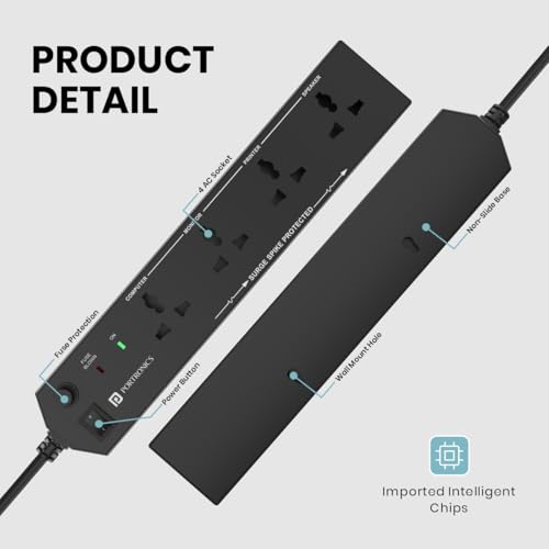 Portronics Power Plate 10 Extension Board with 4 Universal Sockets, 2 Meter Long Cord, 1500 Watts, 6 Amp Multi Plug for Office & Home Appliances (Black) - Image 4