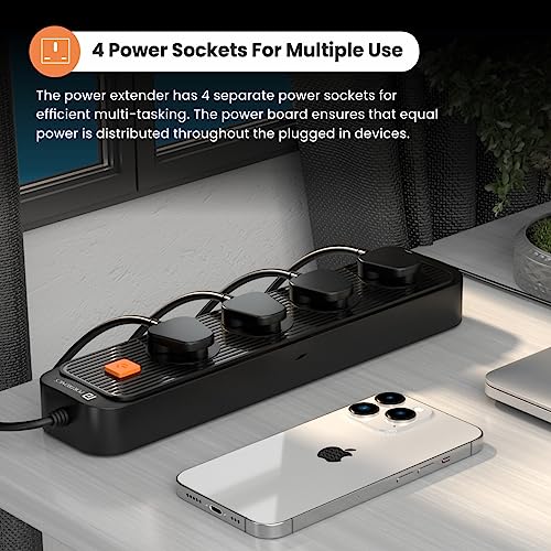 Portronics Power Plate 12 Extension Board with 4 Universal Sockets, 2 Meter Long Cord, 1500 Watt, Fireproof Material, Multi Plug for Home Appliances (Black) - Image 4