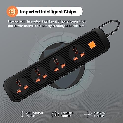 Portronics Power Plate 12 Extension Board with 4 Universal Sockets, 2 Meter Long Cord, 1500 Watt, Fireproof Material, Multi Plug for Home Appliances (Black) - Image 5