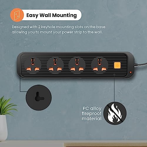 Portronics Power Plate 12 Extension Board with 4 Universal Sockets, 2 Meter Long Cord, 1500 Watt, Fireproof Material, Multi Plug for Home Appliances (Black) - Image 7