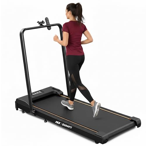 Durafit91 Compact 2.5HP Peak BLDC Motor Treadmill with Mobile Stand & Remote Control | 120 kg User Capacity | 6 km/h Max Speed | LED Display with Foldable Under-Desk Design | Home Use