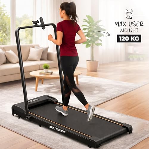 Durafit91 Compact 2.5HP Peak BLDC Motor Treadmill with Mobile Stand & Remote Control | 120 kg User Capacity | 6 km/h Max Speed | LED Display with Foldable Under-Desk Design | Home Use - Image 4
