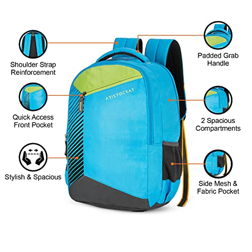 Aristocrat Cosmic 26L Polyester Light Blue 2 Compartment Backpack - Image 6