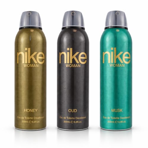 Nike Woman Deodorant Spray Pack of 3 – Honey, Oud & Musk Long Lasting Fragrance Body Spray for Women | 24H Freshness | 200ml Each