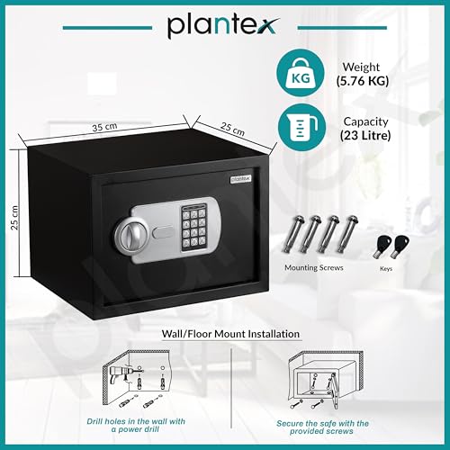 Plantex 23 Litre Safe Locker for Home/Electronic Safety Locker with Master & User PIN Code Access with Emergency Key/Hotel Safe Box/2 Years Warranty By Plantex - Black - Image 4