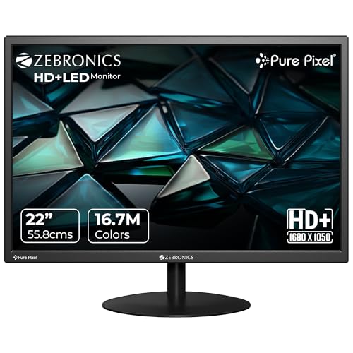 ZEBRONICS V22HD+LED, 22 Inch (55.8cm) LED Monitor, Dual HDMI & VGA Input, HD+1680 x 1050, 220nits Brightness, 5000000:1 Dynamic Contrast Ratio, 16.7M Colors,16:10 Aspect Ratio, Wall Mountable