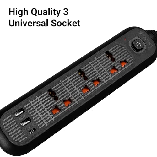 ZEBRONICS Power BAR 132, Extension Board/Strip, 2000 Watts, 10 Amps, 1x Type C Port, 3X Universal Socket, 2X USB Port, LED Indicator, On/Off Switch, Wall Mountable, 3 Meter, Black - Image 5