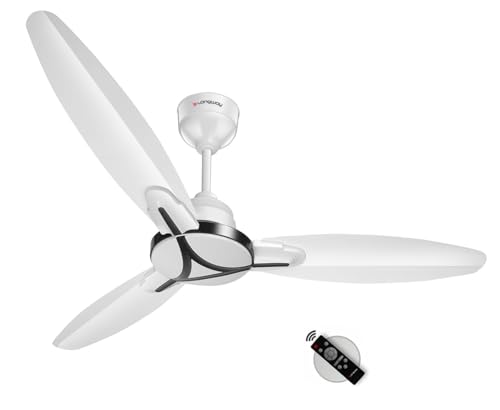LONGWAY Zephyr 1200 mm BLDC Ceiling Fan with Remote Control | BEE 5 Star Rated Energy Efficient | Ultra High Speed 3 Blade Anti-Dust Decorative Ceiling Fan | 3 Years Warranty (White, Pack of 1)