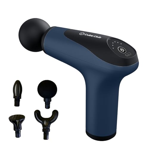 The Cube Club PulseTherapy Pro Massage Gun with 4 Soft Massage Heads Portable Full Body Pain Stress Relief Percussion Muscle Massager with 3200 RPM Bi-Directional Motor for Men & Women (N-Blue)