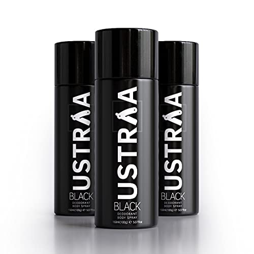 Ustraa Black Deodorant for Men - 3 x 150ml - Strong and Intense Fragrance | Boosts freshness | Fights Bad Odour, Prevents Itching & Irritation with Aloe Vera (Set Of 3)