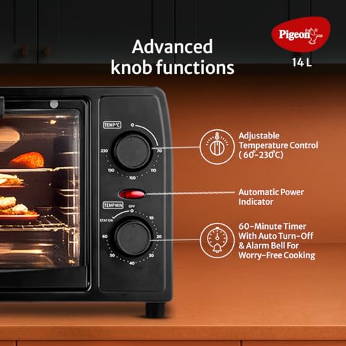 Pigeon Oven Toaster Grill 14 Liters OTG| 900 Watts| Toast, Grill, Bake & Roast | Heat Resistant Tempered Glass| Black - Image 4