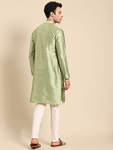 Men's Navy Blue Cotton Festive Wear Regular Fit Woven Design Kurta | Indian Wedding Wear Kurta | Festive Ethnic Kurta - Image 4