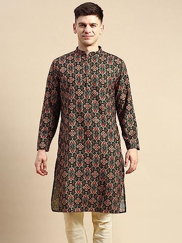Men's Black Art Silk Regular