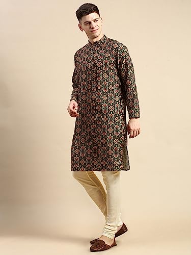 Men's Black Art Silk Regular