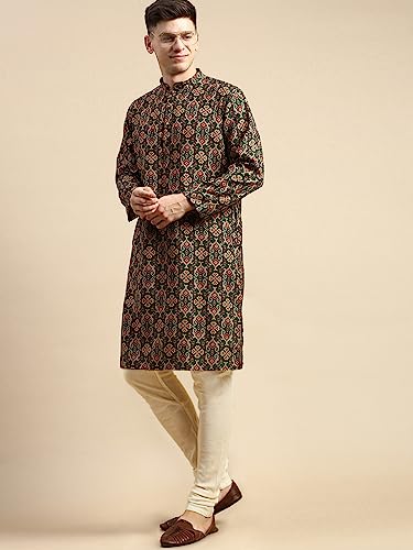 Men's Black Art Silk Regular