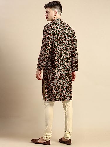 Men's Black Art Silk Regular