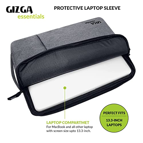 Gizga Essentials Laptop Bag Sleeve Case Cover Pouch for 13.3 Inch Laptop MacBook, Free Accessories Pouch, Water Repellent, Ultra-Light, Easy Carry, Office Bag for Men & Women, Prevents Scratches-Grey - Image 2