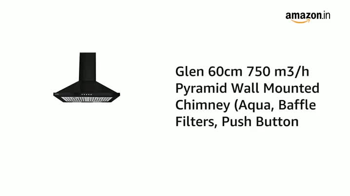 Glen 60 cm 1000 m³/hr Baffle Filter Kitchen Chimney |Pyramid Shaped |(Hood Aqua, Push Buttons Control,Black) - Image 2