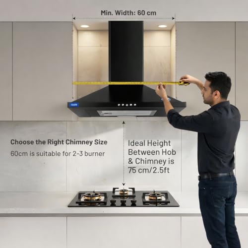 Glen 60 cm 1000 m³/hr Baffle Filter Kitchen Chimney |Pyramid Shaped |(Hood Aqua, Push Buttons Control,Black) - Image 4