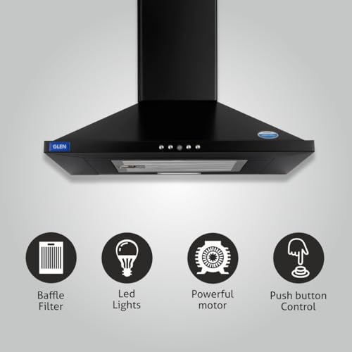 Glen 60 cm 1000 m³/hr Baffle Filter Kitchen Chimney |Pyramid Shaped |(Hood Aqua, Push Buttons Control,Black) - Image 6