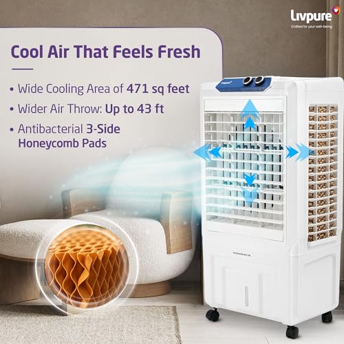 Livpure KoolBliss Neo Desert Cooler 70L |471 Sq. Ft. Area Coverage| 43Ft. Poweful Air Throw|Inverter Compatible|3 Speed Control|Axial Fan Technology| 2 Yrs Motor Warranty & 1 Yr Comprehensive (White) - Image 3