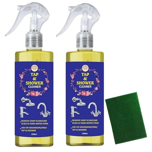 Tap and Shower Cleaner, 250ml, 2-Pack with Scrubber, Removes Limescale and Hard Water Stains, All Purpose Cleaner Suitable for Bathroom, Tap, Shower, Tiles, Mirror