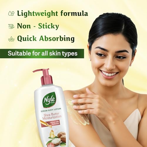 Nyle Serum Body Lotion for All Skin Types | Shea Butter + Hyaluronic + Vitamin B5 | Lightweight, Non-Sticky | 48H Moisturization | Deep Nourish & Soft Skin | 400ml - Image 6