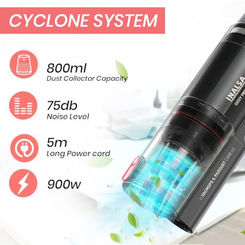 Inalsa Vacuum Cleaner with Mop for Floor Cleaning|900 W Motor with Strong 18 KPA Suction|Electric Mop for Floor Cleaning|5 Level Efficient Filtration|Handheld Vacuum Cleaner for Home(Ozoy Premium),Red - Image 7