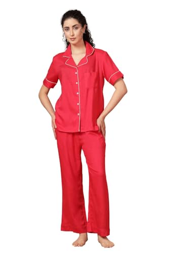 Night Suit for Women's| Solid Night Dress| Half Sleeves Shirt and Pajama Set