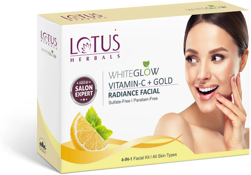 LOTUS HERBALS WhiteGlow Vitamin C + Gold Radiance Facial Kit | Helps Reduce Dark Spots |(5 x 11.4 g)