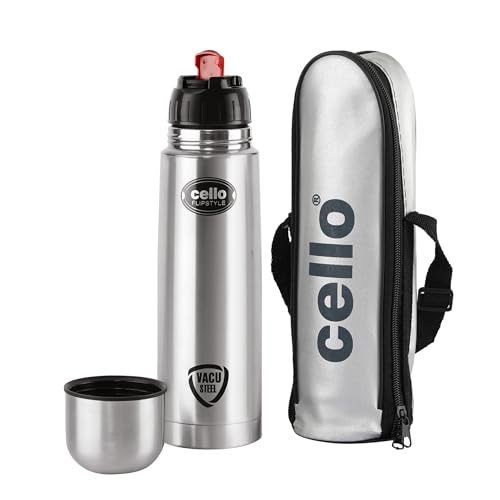 CELLO Flipstyle Insulated Stainless Steel Flask Water Bottle with Jacket For Daily Use 1000 ml | ISI Certified Double Wall Vacuum Insulated 24 Hrs Hot & Cold Thermos Water Bottle For Office Gym Travel